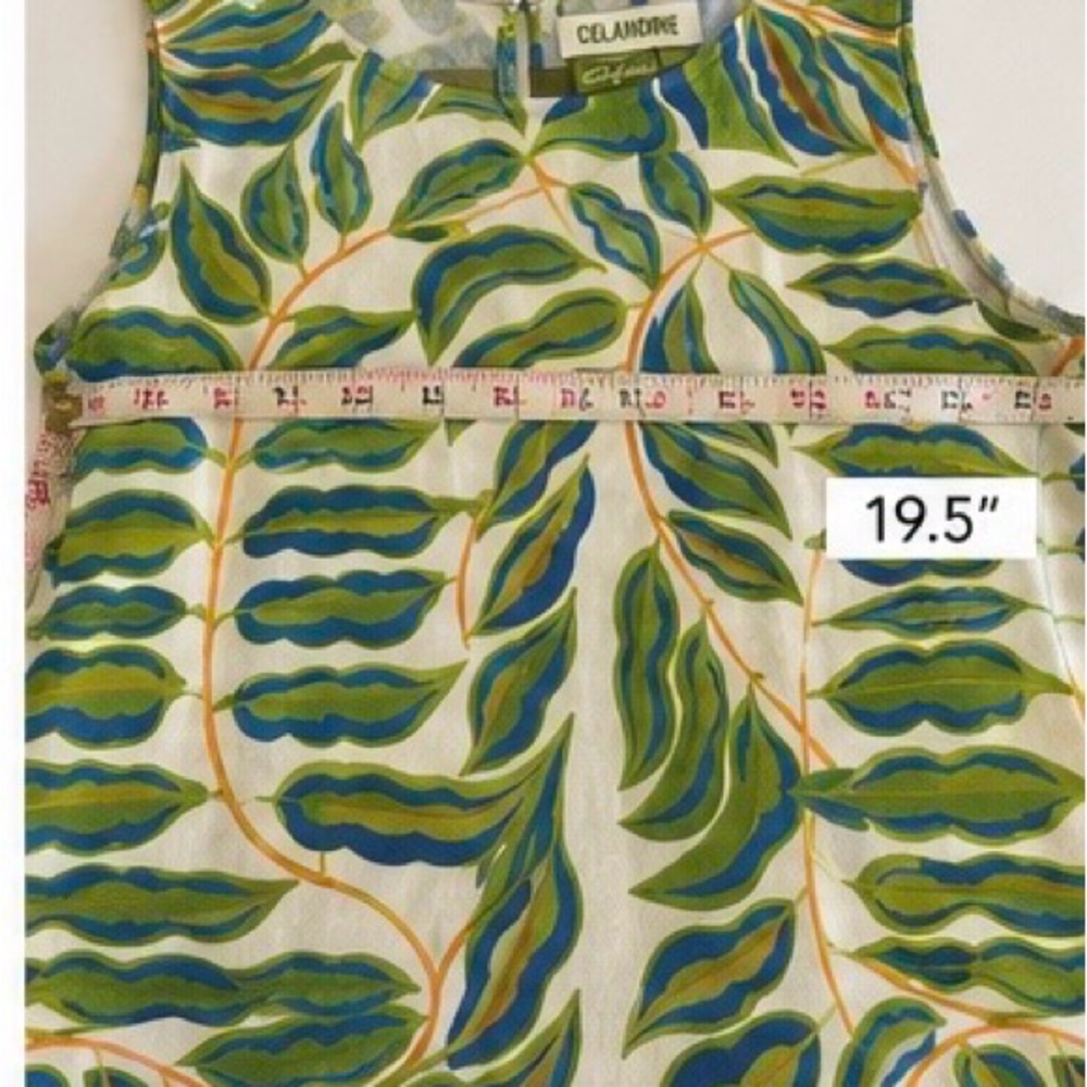 CELANDINE by Carlo Petrobshi Linen Blend Sleeveless Tropical Print Shift Dress - Picture 5 of 5